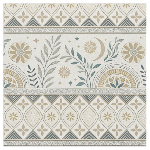 Celestial Botanical Folk Art Seamless Pattern Fabric