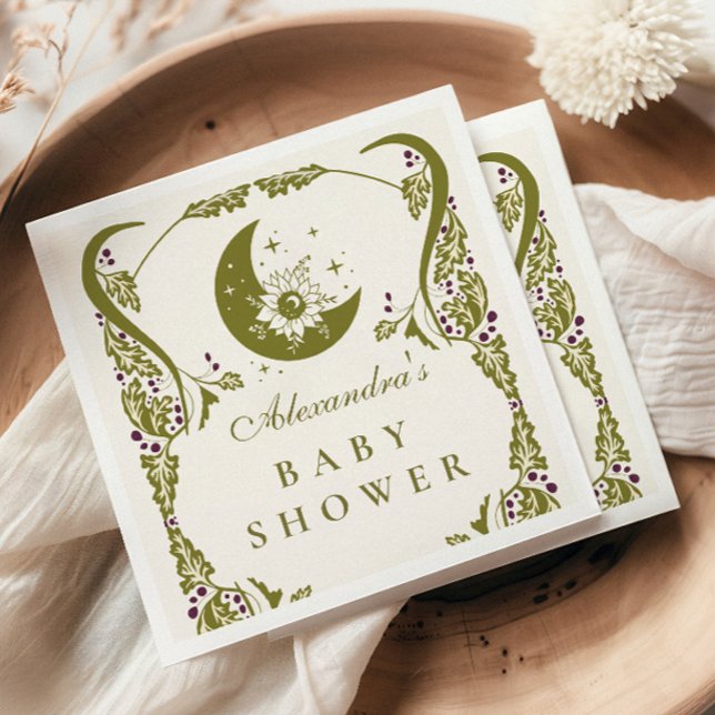 Celestial Botanical Moon Baby Shower Napkins (Creator Uploaded)