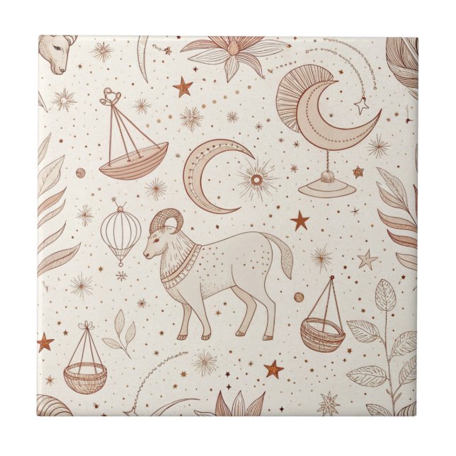 Celestial Botanical Pattern (1) Ceramic Tile (Front)