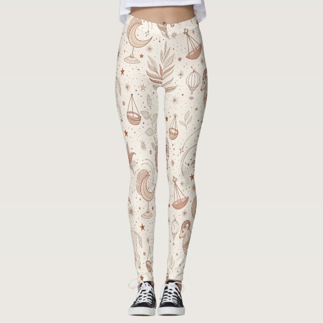Celestial Botanical Pattern (1) Leggings (Front)