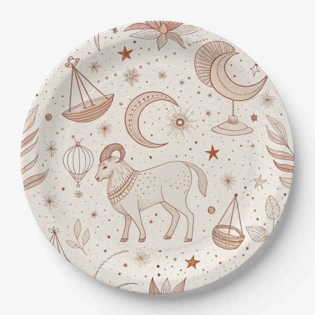 Celestial Botanical Pattern (1) Paper Plates (Front)
