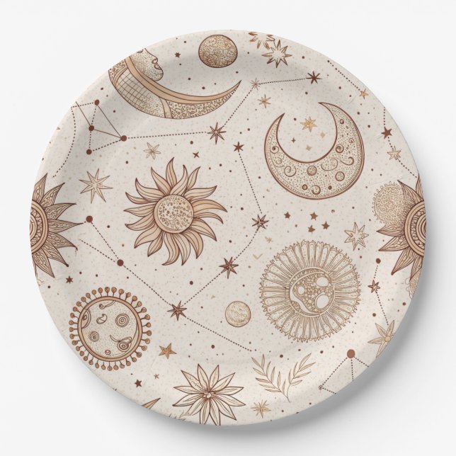 Celestial Botanical Pattern (2) Paper Plates (Front)