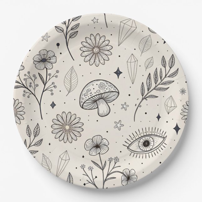 Celestial Botanical Pattern (3) Paper Plates (Front)