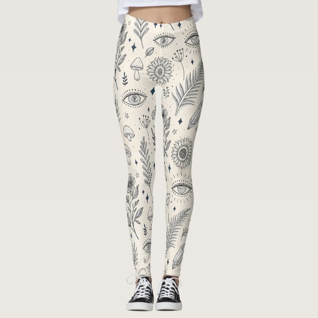 Celestial Botanical Pattern (4) Leggings (Front)