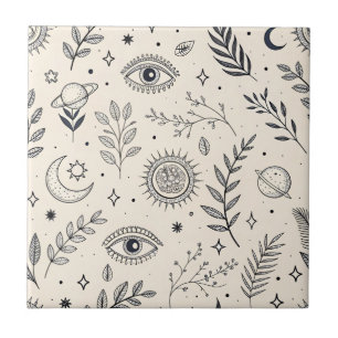 Celestial Botanical Pattern (5) Ceramic Tile
