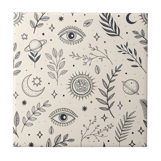 Celestial Botanical Pattern (5) Ceramic Tile (Front)
