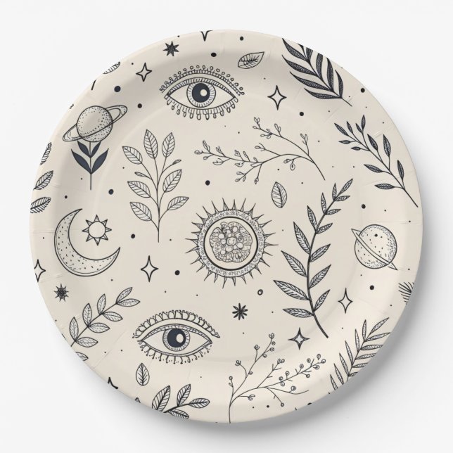 Celestial Botanical Pattern (5) Paper Plates (Front)