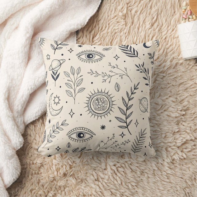 Celestial Botanical Pattern (5) Throw Pillow (Blanket)