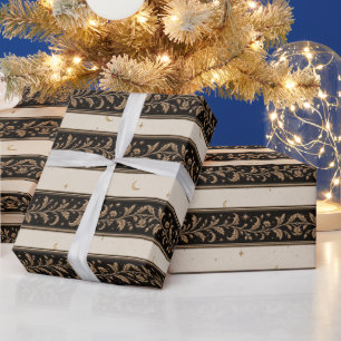 Celestial Botanical White Gold Winter Solstice Wrapping Paper
