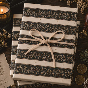 Celestial Botanical White Gold Winter Solstice Wrapping Paper Sheets