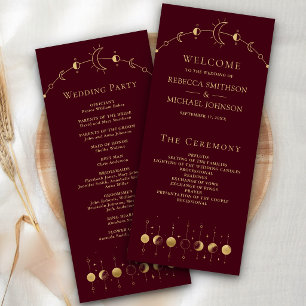 Celestial Burgundy Crescent Moon Wedding Program