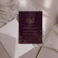Celestial Burgundy Gold Moon And Stars Wedding