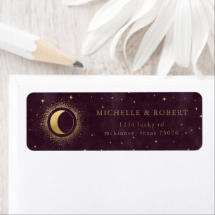 Celestial Burgundy Gold Moon Return Address Label
