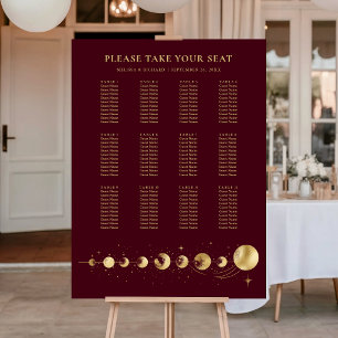 Celestial Burgundy Gold Moon Wedding Seating Chart Foam Board