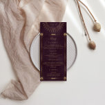Celestial Burgundy Gold Wedding Dinner Menu Invitation<br><div class="desc">Our "Celestial Burgundy Wedding" collection features a beautiful gold crescent moon with matching gold stars and borders in various designs on a velvet burgundy background paired with elegant fonts. Easy for you to customize and you can choose among many items from this collection in our store.</div>