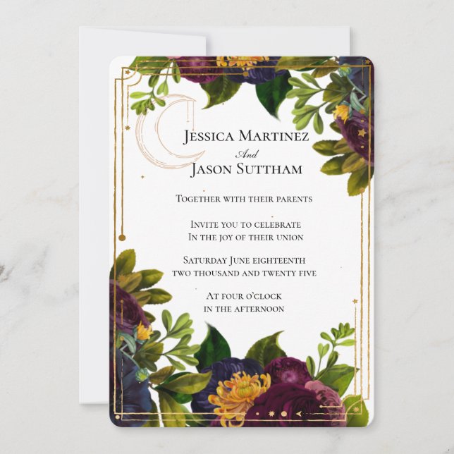 Celestial Burgundy Jewel Tone Wedding Invitation (Front)