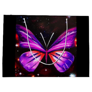 Celestial butterfly black background large gift bag