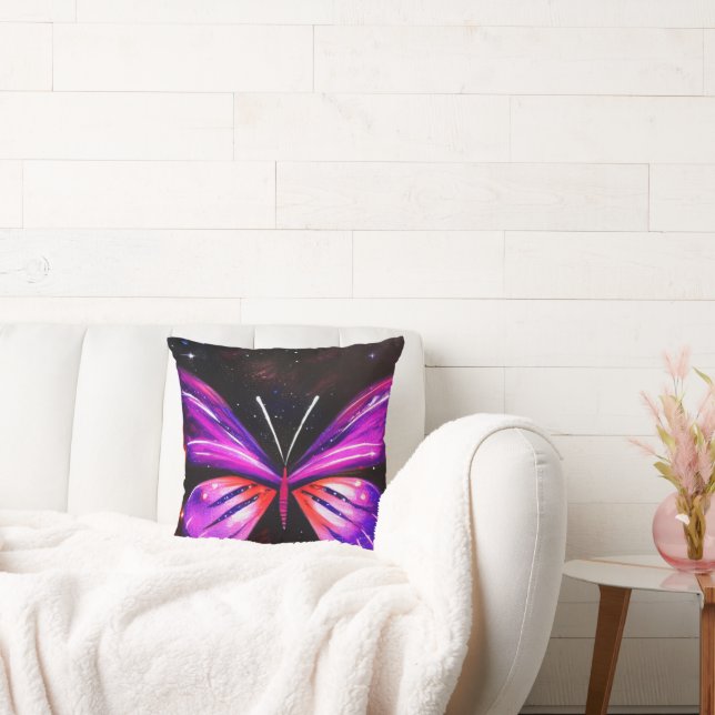 Celestial butterfly black  background  throw pillow (Couch)