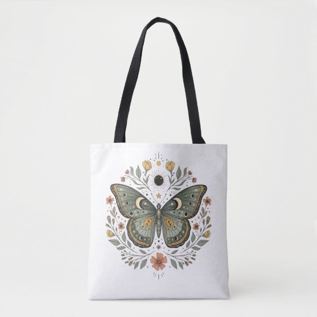 Celestial Butterfly Floral Illustration Tote Bag (Front)