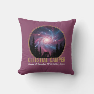 Celestial Camper Galaxy Night Scene Throw Pillow