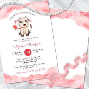 Celestial Cancer Astrology Red Baby Shower Invitation