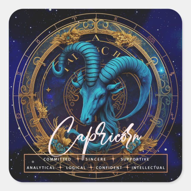Celestial Capricorn Symbol Fantasy Ethereal Zodiac Square Sticker (Front)