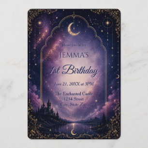 Celestial Castle Moon & Stars First Birthday Invitation
