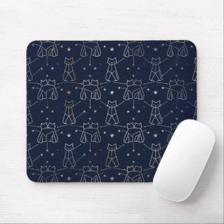 Celestial Cat Constellation Navy Blue Mouse Pad