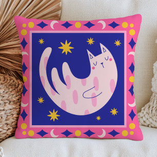 Celestial Cat Dopamine Aesthetic Quirky Feline Throw Pillow
