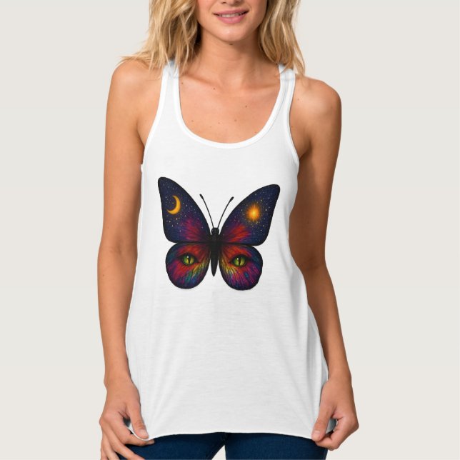 Celestial Cat-Eye Butterfly | Cosmic Sun Moon Boho Tank Top (Front)