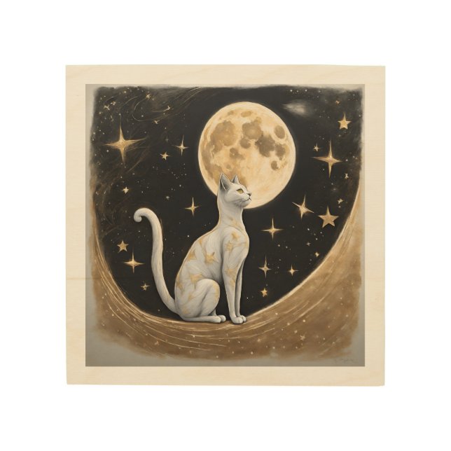 Celestial Cat Gift For Cat Lovers Wood Wall Art (Front)