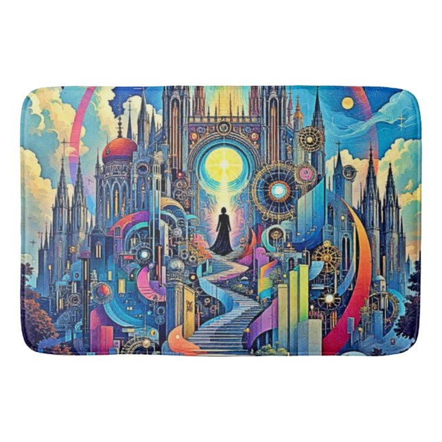 Celestial Cathedral Cityscape Bath Mat (Front)