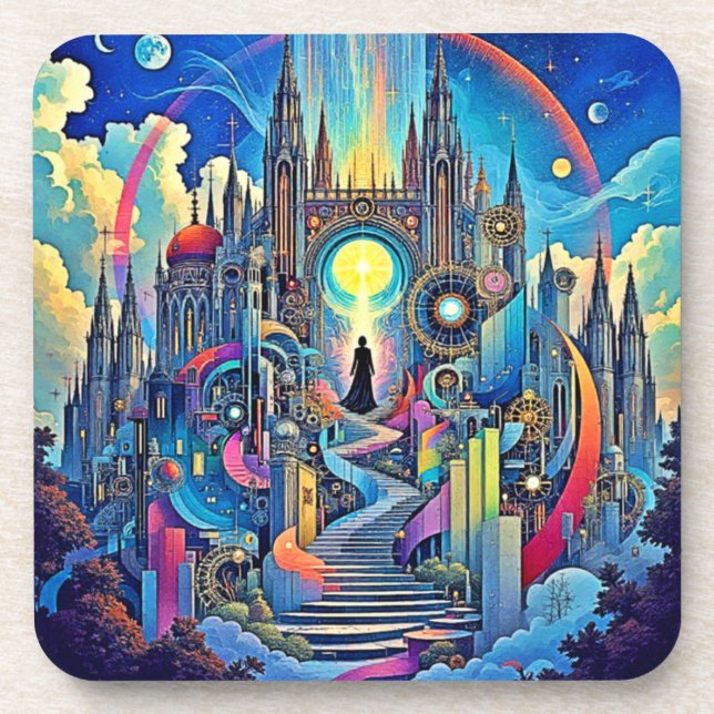 Celestial Cathedral Cityscape Beverage Coaster (Front)