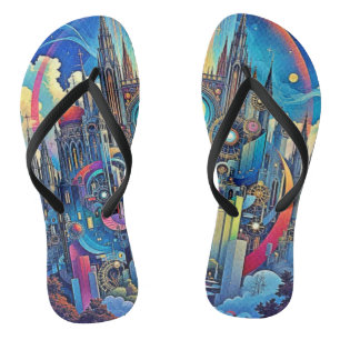 Celestial Cathedral Cityscape Flip Flops