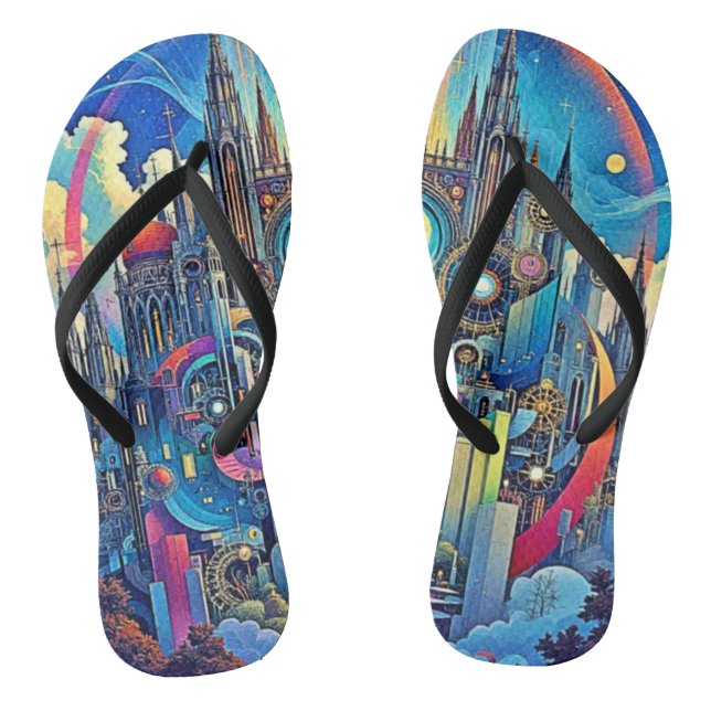 Celestial Cathedral Cityscape Flip Flops (Footbed)