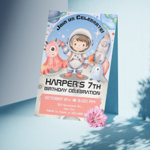 Celestial Celebration: Light Blue Astronaut Invitation