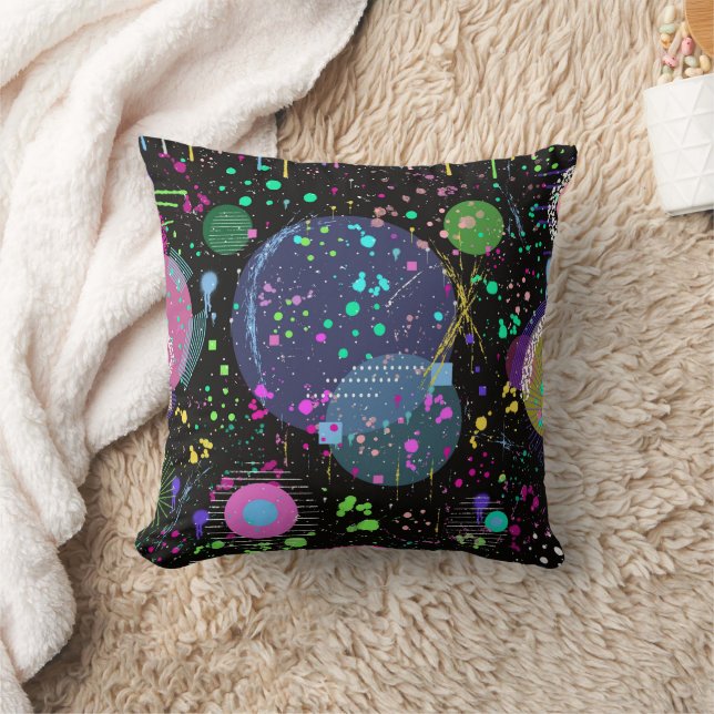 Celestial Celebrations: Maximalist Abstract Art  Throw Pillow (Blanket)