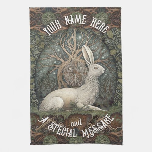 Celestial Celtic Hare with Trees and Nature Kitchen Towel