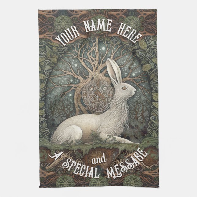 Celestial Celtic Hare with Trees and Nature Kitchen Towel (Vertical)