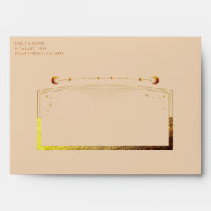 Celestial Champagne Gold Sun Moon Stars Wedding Envelope