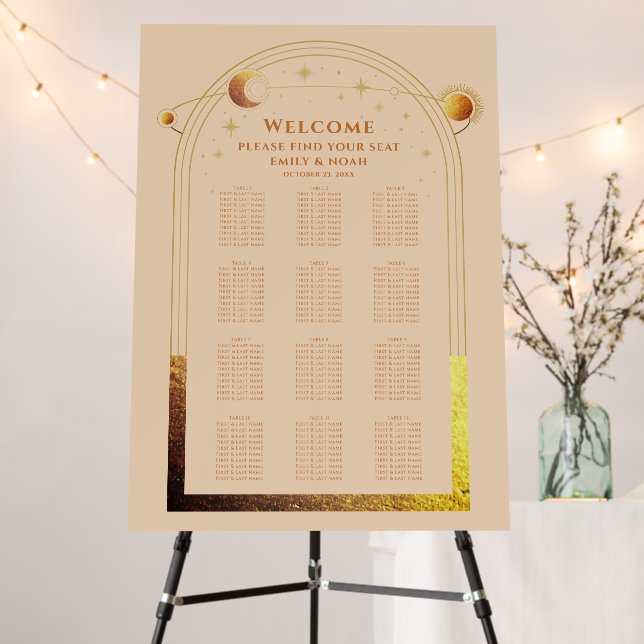 Celestial Champagne Gold Sun Moon Stars Wedding Foam Board (In Situ (Stand))