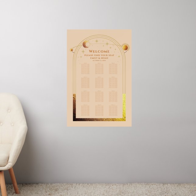 Celestial Champagne Gold Sun Moon Stars Wedding Wall Decal (Living Room 2)