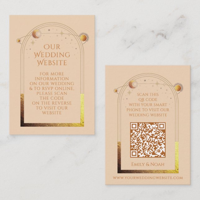 Celestial Champagne Wedding Website RSVP QR Code Enclosure Card (Front/Back)