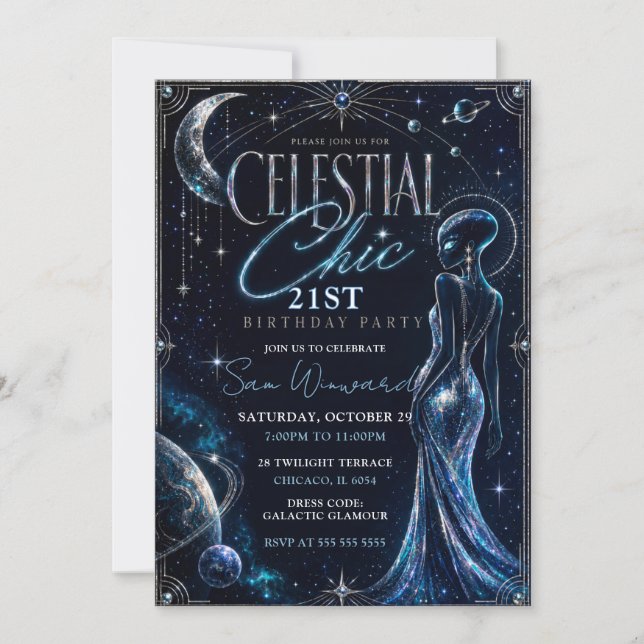 Celestial Chic 21st Birthday Party Invitation (Front)