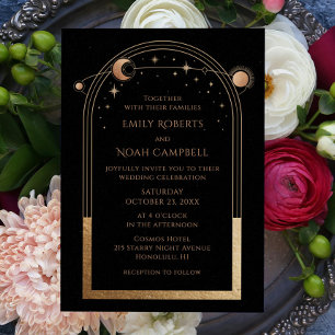 Celestial Chic Black Gold Star Moon Invitation