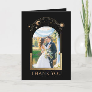 Celestial Chic Black Star Moon Photo Wedding Thank You Card