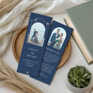Celestial Chic Blue Silver Photo Wedding Thank You Bookmarks