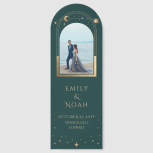Celestial Chic Green Gold Photo Wedding Thank You Bookmarks