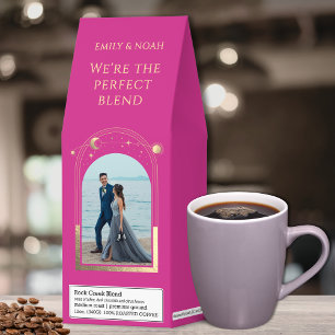 Celestial Chic Pink Gold Sun Moon Stars Wedding Roasted Coffee