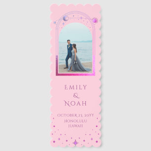 Celestial Chic Pink Purple Photo Wedding Thank You Bookmarks
